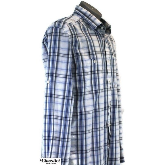 Joseph Abboud Men Button Up Shirt Classic Fit Blue Royal Stewart Plaid Cotton XL - Picture 2 of 8